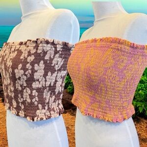LEX BREEZY Tube Top Women’s Sz XL Floral Multicolor Strapless Stretch Lot of 2